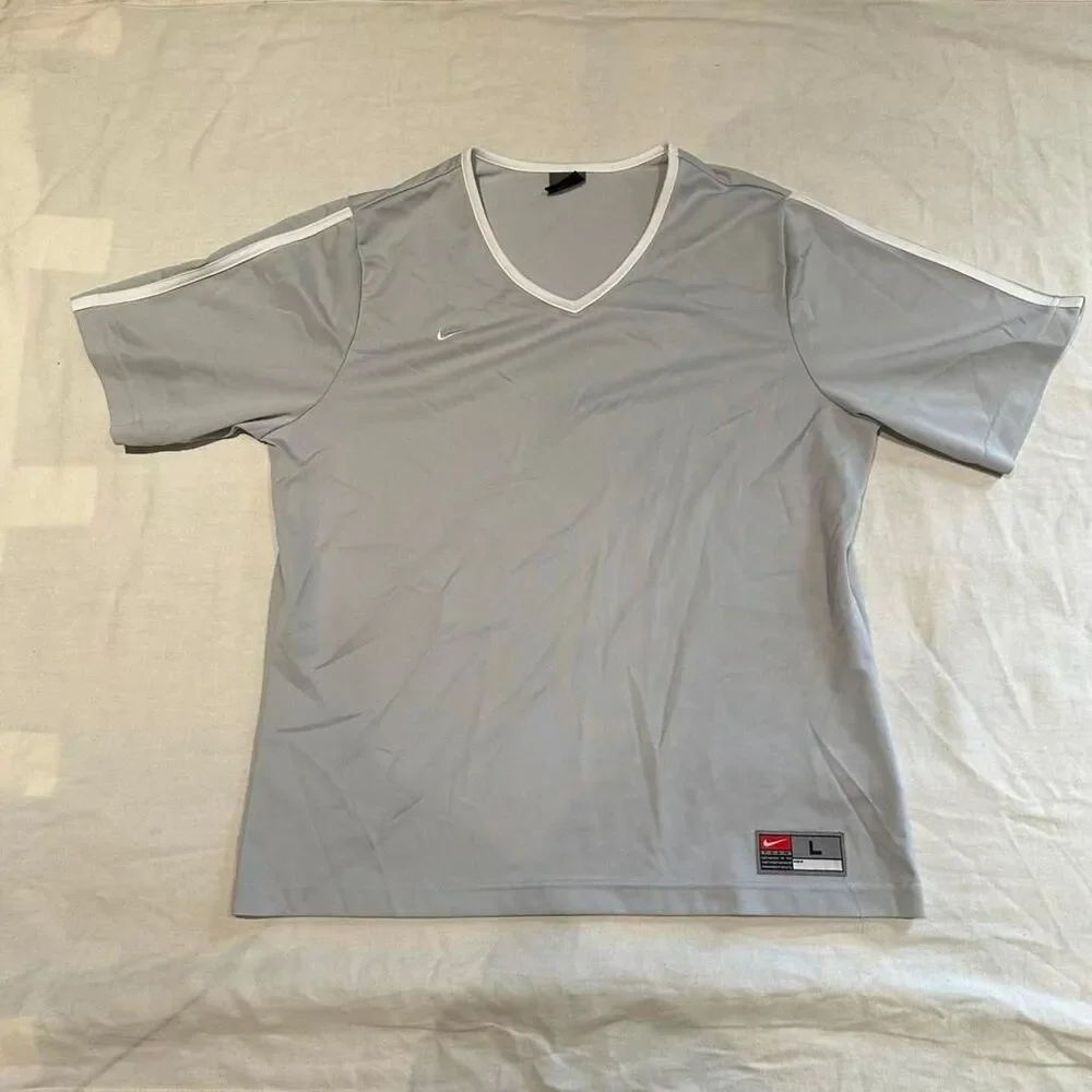 Nike Women's Grey and White T-shirt